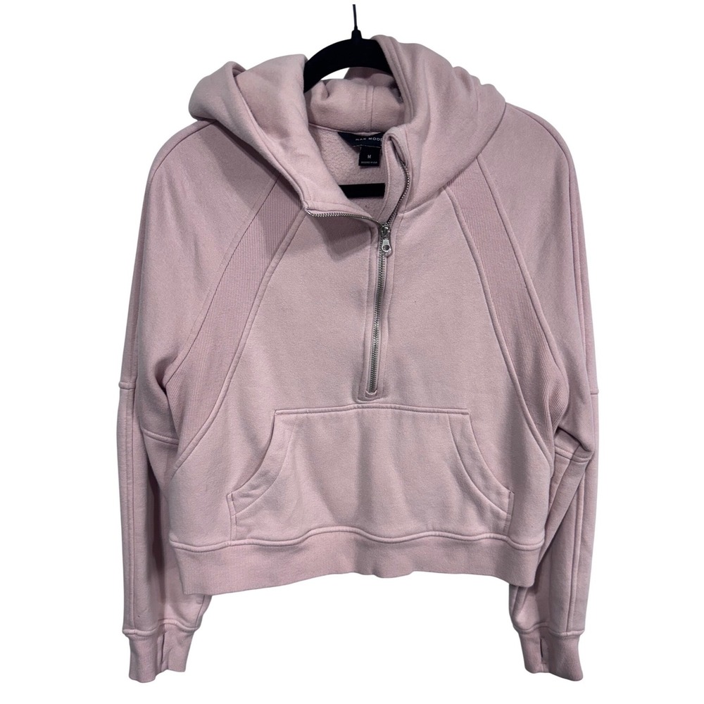 Rae Mode Sz M Blush Pink Cropped‎ Half-Zip Hoodie Women's Fleece-Lined Athleisur